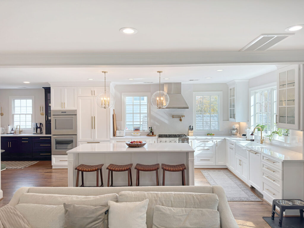 Open concept kitchen with white accents